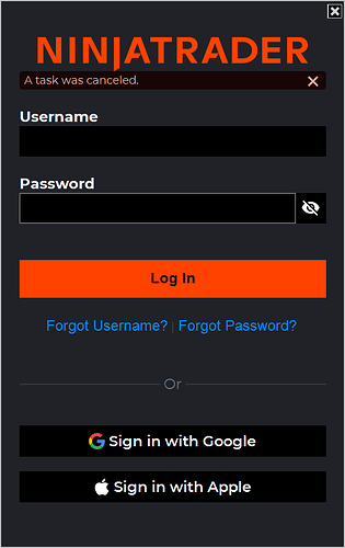 Ninjatrader Google Login Failure
